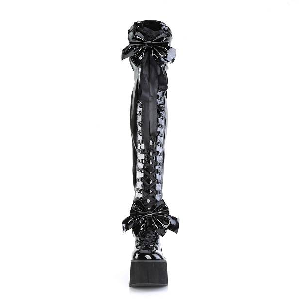 Demonia Women's Kera-303 Platform Thigh High Boots - Black Stretch Patent D4231-05US Clearance